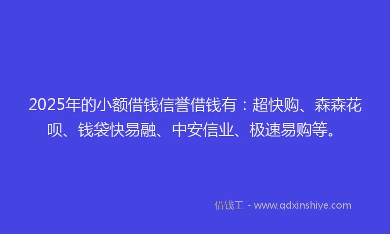 2025年的小额借钱信誉借钱有：超快购、森森花呗、钱袋快易融、中安信业、极速易购等。