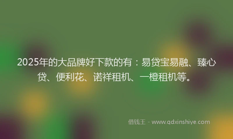 2025年的大品牌好下款的有：易贷宝易融、臻心贷、便利花、诺祥租机、一橙租机等。