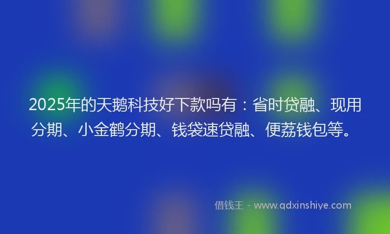 2025年的天鹅科技好下款吗有：省时贷融、现用分期、小金鹤分期、钱袋速贷融、便荔钱包等。