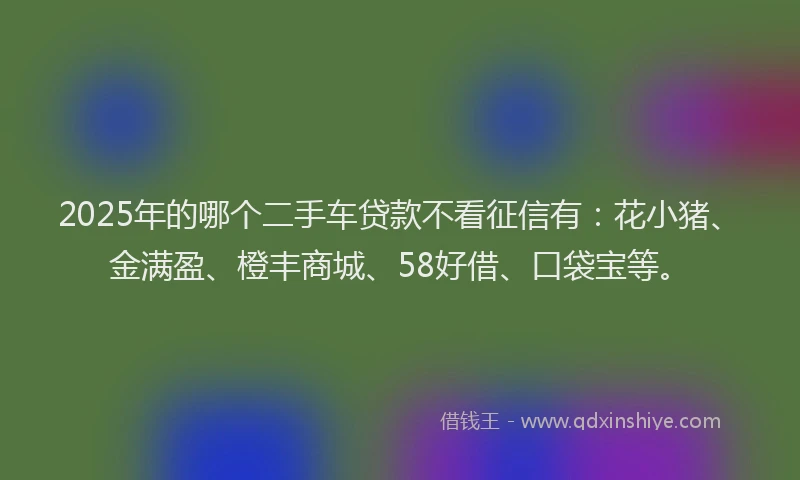 2025年的哪个二手车贷款不看征信有：花小猪、金满盈、橙丰商城、58好借、口袋宝等。