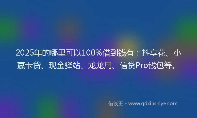 2025年的哪里可以100%借到钱有：抖享花、小赢卡贷、现金驿站、龙龙用、信贷Pro钱包等。