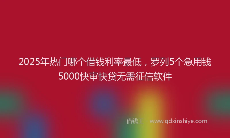 2025年热门哪个借钱利率最低，罗列5个急用钱5000快审快贷无需征信软件