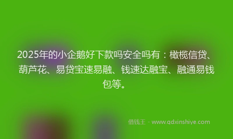 2025年的小企鹅好下款吗安全吗有：橄榄信贷、葫芦花、易贷宝速易融、钱速达融宝、融通易钱包等。