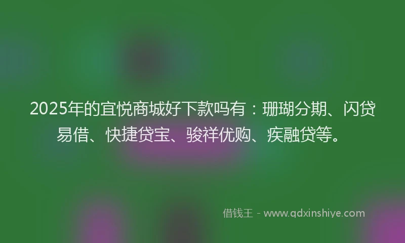 2025年的宜悦商城好下款吗有：珊瑚分期、闪贷易借、快捷贷宝、骏祥优购、疾融贷等。
