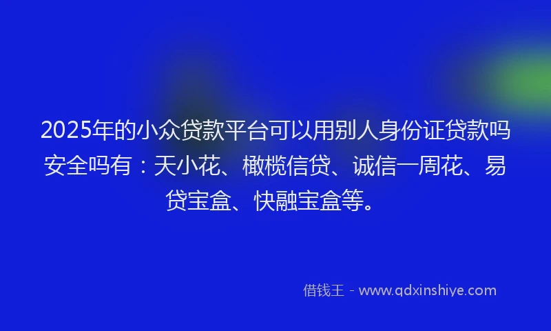 2025年的小众贷款平台可以用别人身份证贷款吗安全吗有：天小花、橄榄信贷、诚信一周花、易贷宝盒、快融宝盒等。