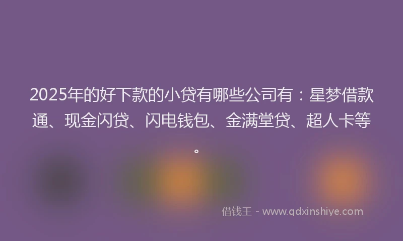 2025年的好下款的小贷有哪些公司有：星梦借款通、现金闪贷、闪电钱包、金满堂贷、超人卡等。