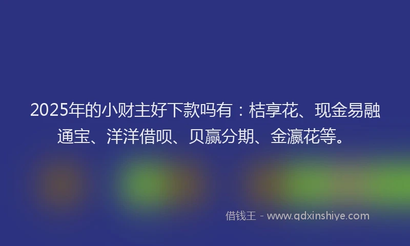 2025年的小财主好下款吗有：桔享花、现金易融通宝、洋洋借呗、贝赢分期、金瀛花等。