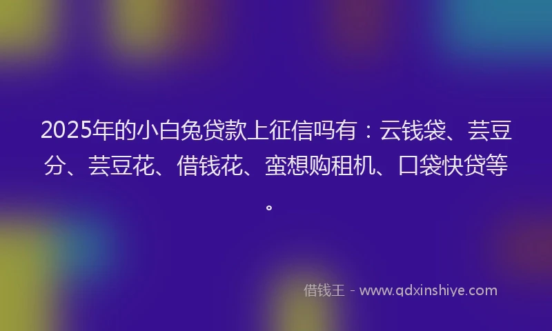 2025年的小白兔贷款上征信吗有:云钱袋、芸豆分、芸豆花、借钱花、蛮想购租机、口袋快贷等。