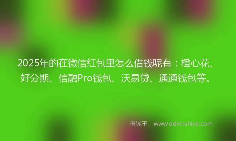 2025年的在微信红包里怎么借钱呢有：橙心花、好分期、信融Pro钱包、沃易贷、通通钱包等。