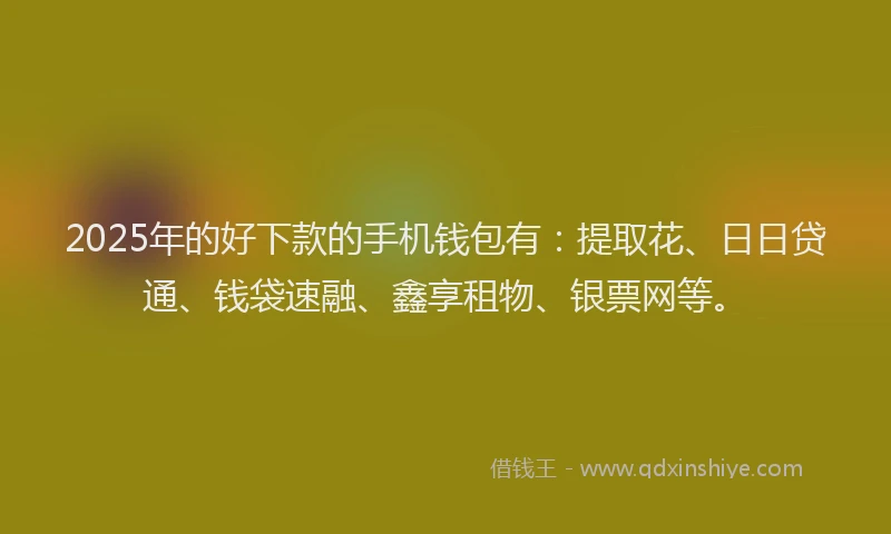 2025年的好下款的手机钱包有：提取花、日日贷通、钱袋速融、鑫享租物、银票网等。