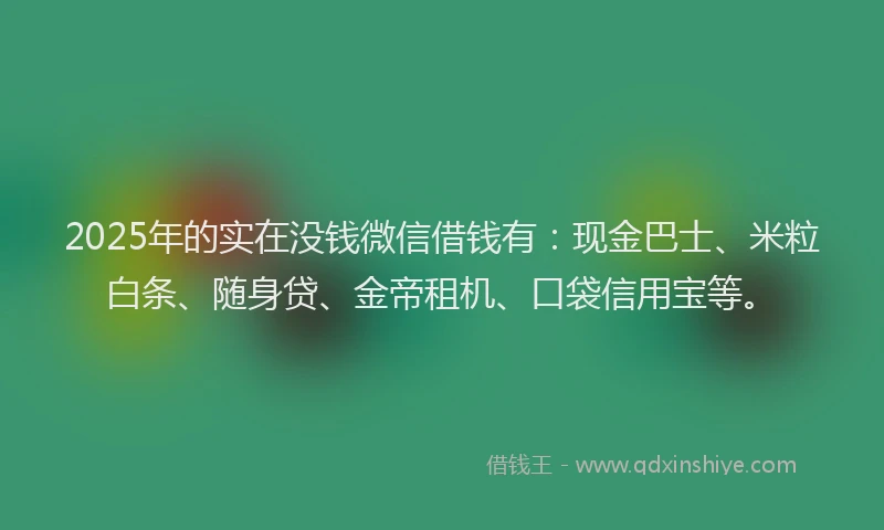 2025年的实在没钱微信借钱有：现金巴士、米粒白条、随身贷、金帝租机、口袋信用宝等。