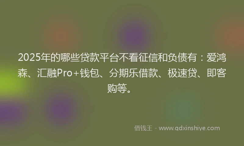 2025年的哪些贷款平台不看征信和负债有：爱鸿森、汇融Pro+钱包、分期乐借款、极速贷、即客购等。