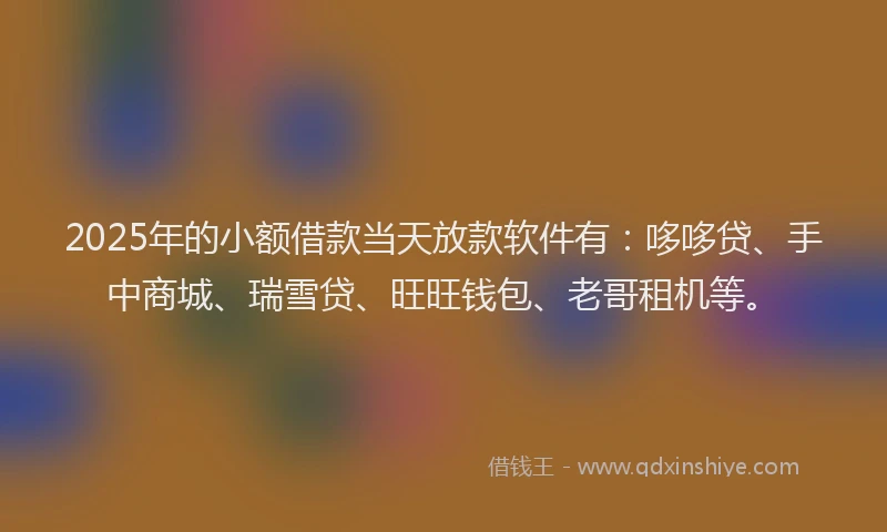 2025年的小额借款当天放款软件有：哆哆贷、手中商城、瑞雪贷、旺旺钱包、老哥租机等。