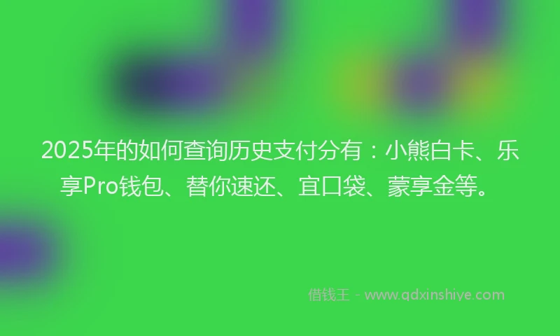 2025年的如何查询历史支付分有:小熊白卡、乐享Pro钱包、替你速还、宜口袋、蒙享金等。