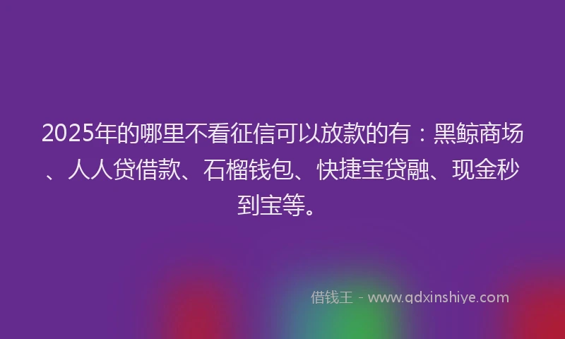 2025年的哪里不看征信可以放款的有：黑鲸商场、人人贷借款、石榴钱包、快捷宝贷融、现金秒到宝等。