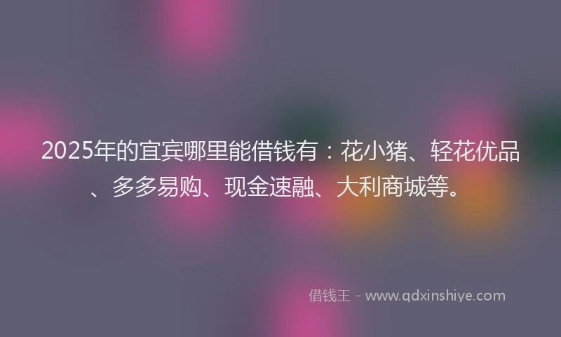 2025年的宜宾哪里能借钱有：花小猪、轻花优品、多多易购、现金速融、大利商城等。