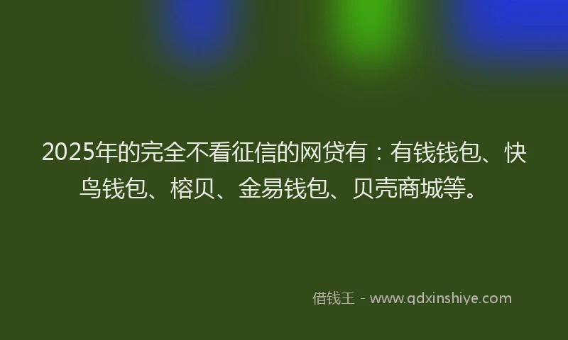2025年的完全不看征信的网贷有：有钱钱包、快鸟钱包、榕贝、金易钱包、贝壳商城等。