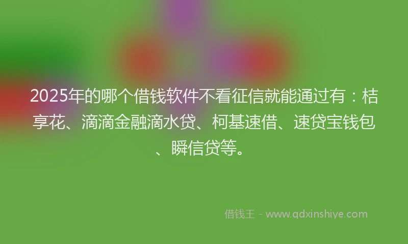 2025年的哪个借钱软件不看征信就能通过有：桔享花、滴滴金融滴水贷、柯基速借、速贷宝钱包、瞬信贷等。