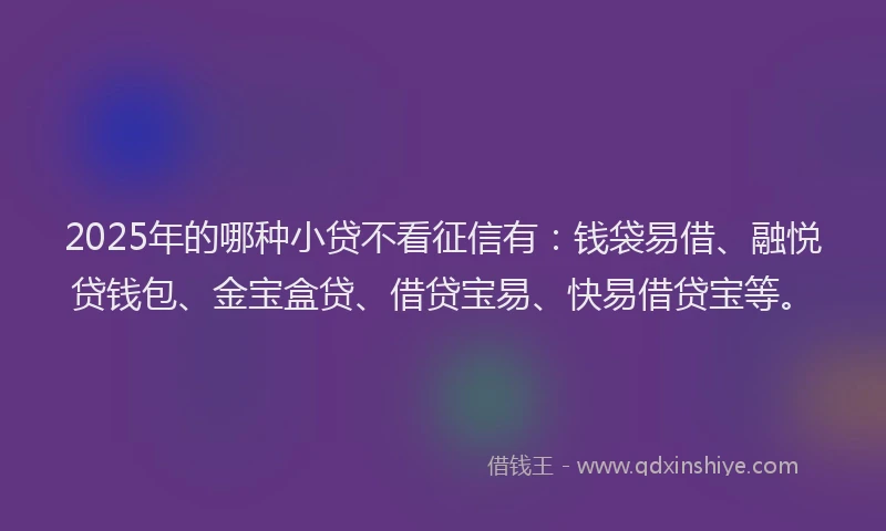 2025年的哪种小贷不看征信有：钱袋易借、融悦贷钱包、金宝盒贷、借贷宝易、快易借贷宝等。
