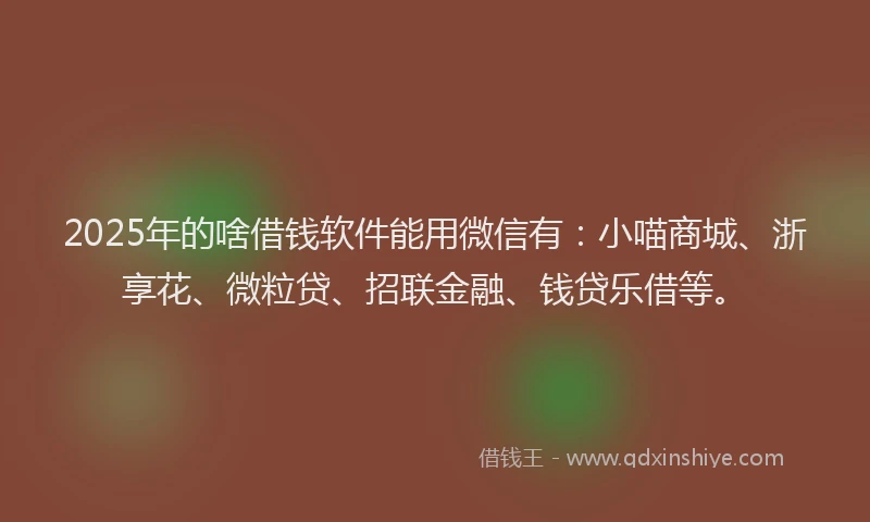 2025年的啥借钱软件能用微信有：小喵商城、浙享花、微粒贷、招联金融、钱贷乐借等。