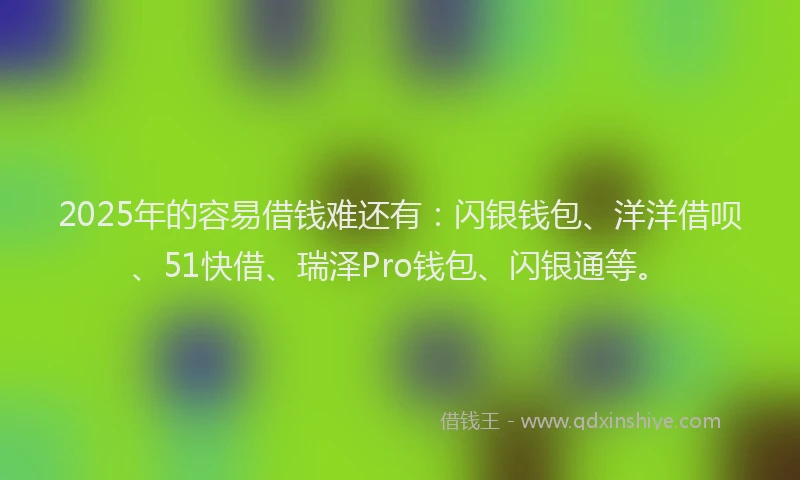 2025年的容易借钱难还有：闪银钱包、洋洋借呗、51快借、瑞泽Pro钱包、闪银通等。