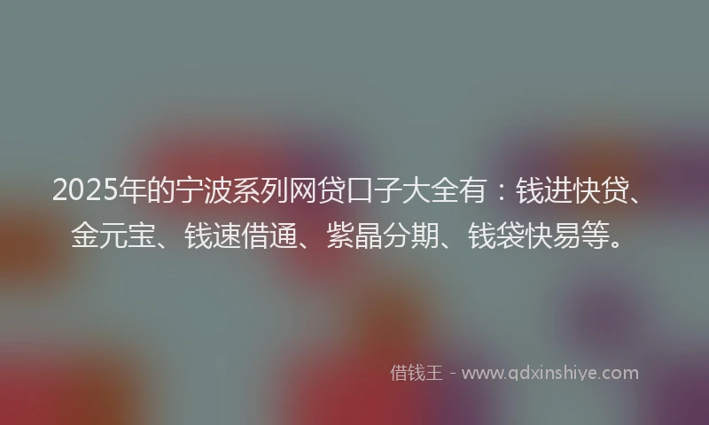 2025年的宁波系列网贷口子大全有：钱进快贷、金元宝、钱速借通、紫晶分期、钱袋快易等。