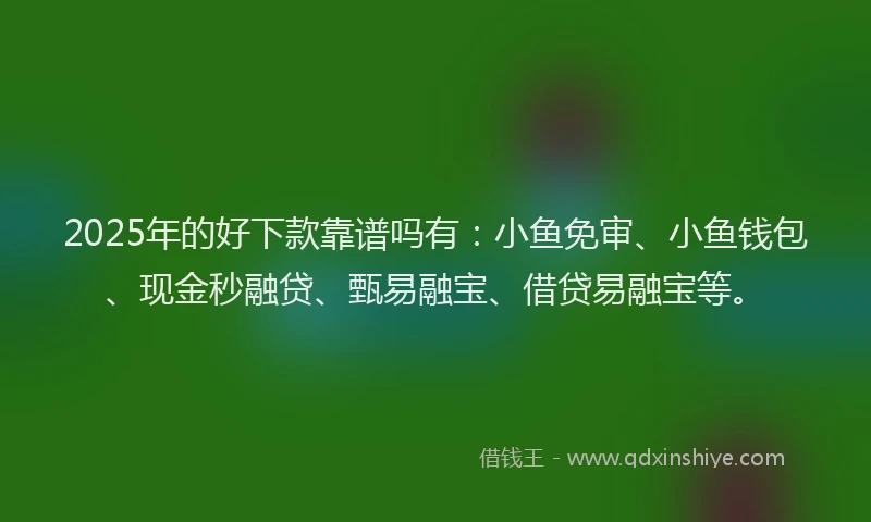 2025年的好下款靠谱吗有：小鱼免审、小鱼钱包、现金秒融贷、甄易融宝、借贷易融宝等。