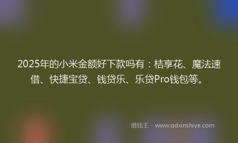 2025年的小米金额好下款吗有：桔享花、魔法速借、快捷宝贷、钱贷乐、乐贷Pro钱包等。