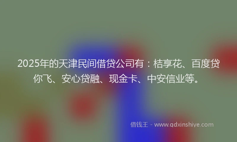 2025年的天津民间借贷公司有：桔享花、百度贷你飞、安心贷融、现金卡、中安信业等。