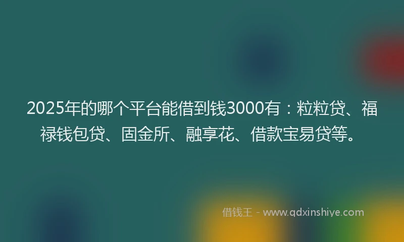 2025年的哪个平台能借到钱3000有：粒粒贷、福禄钱包贷、固金所、融享花、借款宝易贷等。