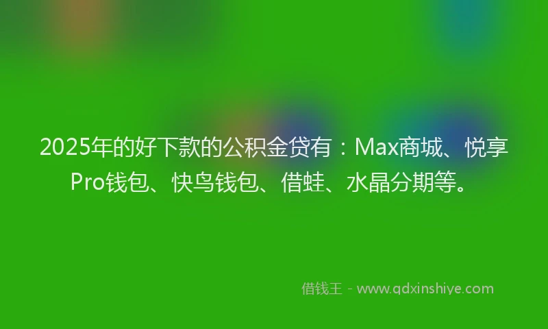 2025年的好下款的公积金贷有：Max商城、悦享Pro钱包、快鸟钱包、借蛙、水晶分期等。