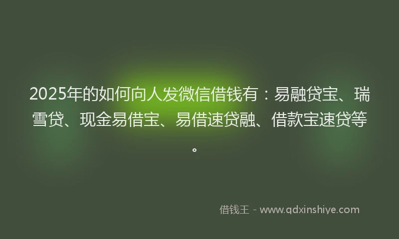 2025年的如何向人发微信借钱有：易融贷宝、瑞雪贷、现金易借宝、易借速贷融、借款宝速贷等。
