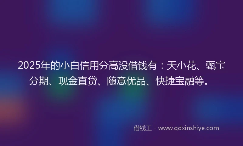 2025年的小白信用分高没借钱有:天小花、甄宝分期、现金直贷、随意优品、快捷宝融等。