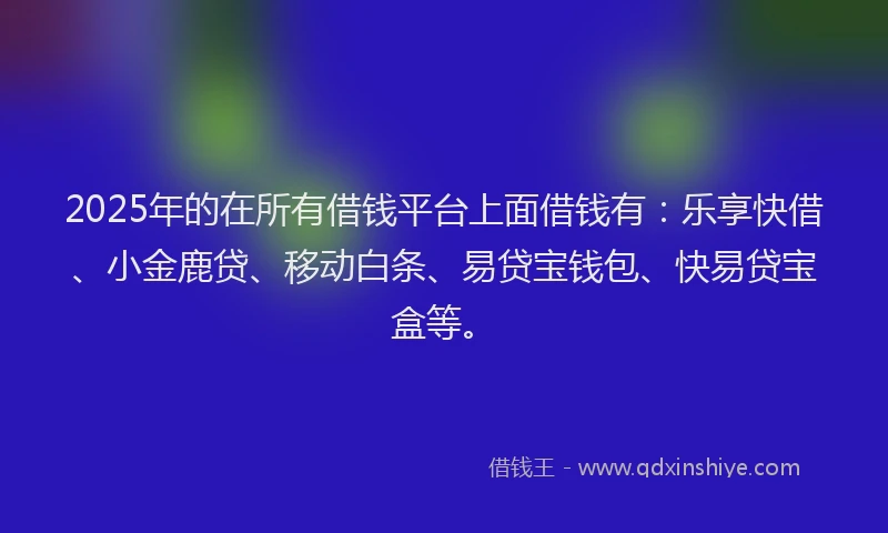 2025年的在所有借钱平台上面借钱有：乐享快借、小金鹿贷、移动白条、易贷宝钱包、快易贷宝盒等。