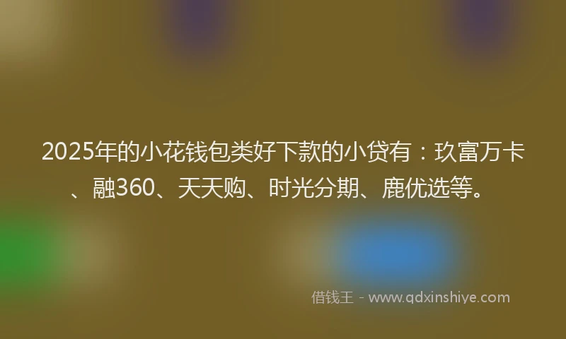 2025年的小花钱包类好下款的小贷有:玖富万卡、融360、天天购、时光分期、鹿优选等。