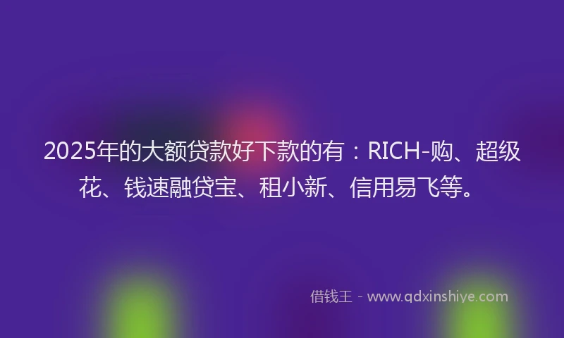 2025年的大额贷款好下款的有：RICH-购、超级花、钱速融贷宝、租小新、信用易飞等。