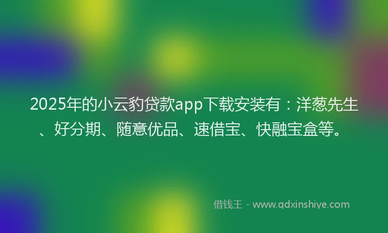 2025年的小云豹贷款app下载安装有：洋葱先生、好分期、随意优品、速借宝、快融宝盒等。