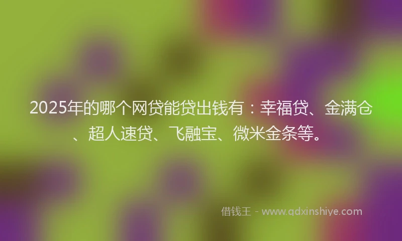 2025年的哪个网贷能贷出钱有：幸福贷、金满仓、超人速贷、飞融宝、微米金条等。
