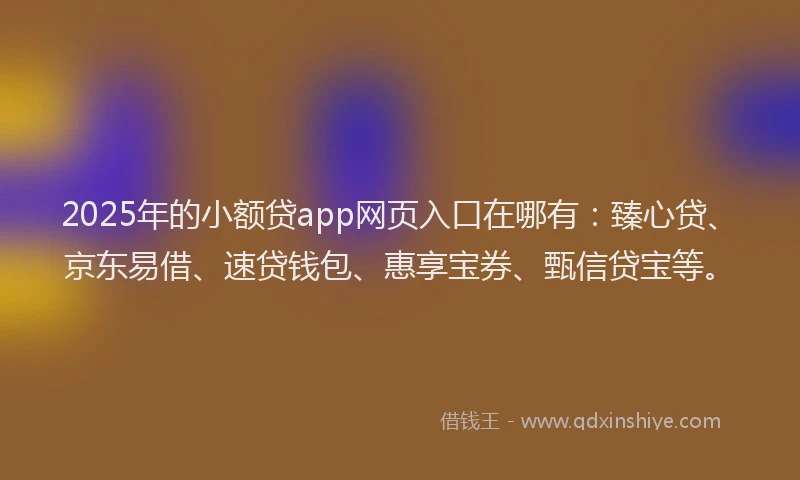 2025年的小额贷app网页入口在哪有：臻心贷、京东易借、速贷钱包、惠享宝券、甄信贷宝等。