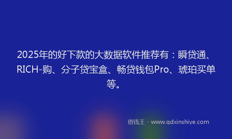 2025年的好下款的大数据软件推荐有：瞬贷通、RICH-购、分子贷宝盒、畅贷钱包Pro、琥珀买单等。