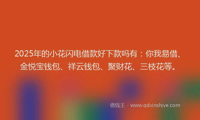 2025年的小花闪电借款好下款吗有：你我易借、金悦宝钱包、祥云钱包、聚财花、三枝花等。