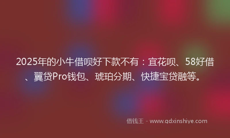 2025年的小牛借呗好下款不有：宜花呗、58好借、翼贷Pro钱包、琥珀分期、快捷宝贷融等。