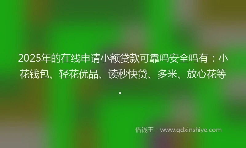 2025年的在线申请小额贷款可靠吗安全吗有：小花钱包、轻花优品、读秒快贷、多米、放心花等。
