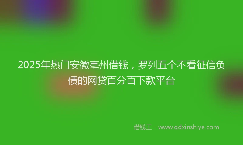 2025年热门安徽亳州借钱，罗列五个不看征信负债的网贷百分百下款平台