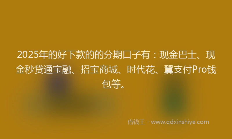 2025年的好下款的的分期口子有：现金巴士、现金秒贷通宝融、招宝商城、时代花、翼支付Pro钱包等。
