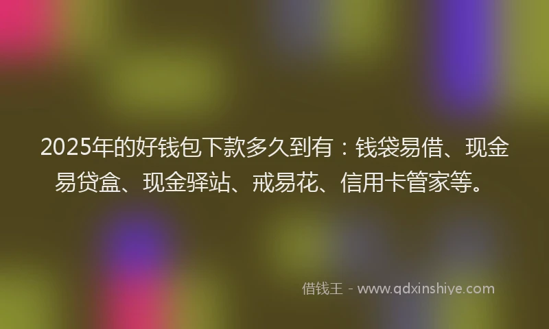 2025年的好钱包下款多久到有：钱袋易借、现金易贷盒、现金驿站、戒易花、信用卡管家等。