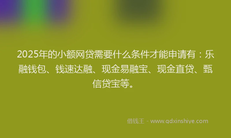 2025年的小额网贷需要什么条件才能申请有：乐融钱包、钱速达融、现金易融宝、现金直贷、甄信贷宝等。