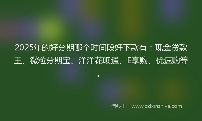 2025年的好分期哪个时间段好下款有：现金贷款王、微粒分期宝、洋洋花呗通、E享购、优速购等。