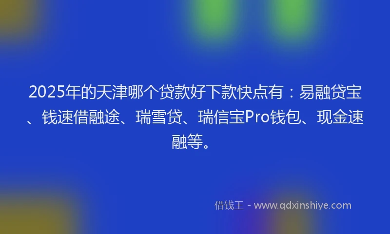 2025年的天津哪个贷款好下款快点有：易融贷宝、钱速借融途、瑞雪贷、瑞信宝Pro钱包、现金速融等。