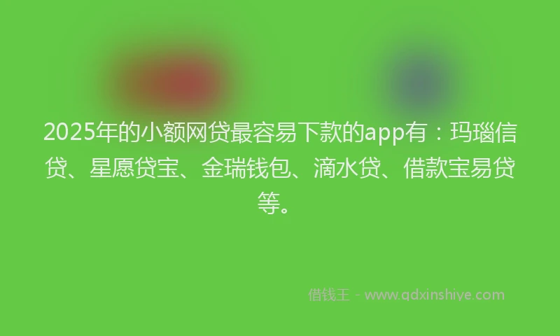 2025年的小额网贷最容易下款的app有：玛瑙信贷、星愿贷宝、金瑞钱包、滴水贷、借款宝易贷等。